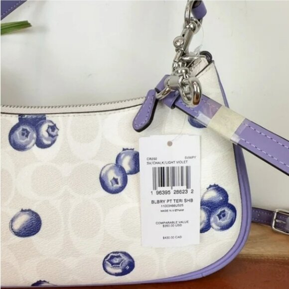 NWT Coach Teri Shoulder Bag In Signature Canvas With Blueberry Print - Picture 3 of 6
